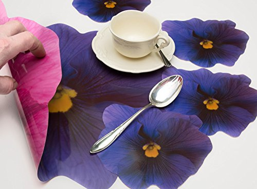 Rosemarie Schulz® 6 Tischsets rund Platzsets Motiv Stiefmütterchen + 6 Glas-Untersetzer