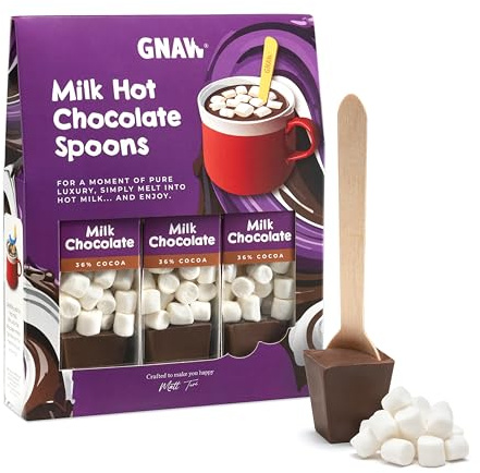 Milk Hot Chocolate Spoons Gift Set – Smooth Milk Chocolate Flavour, Including Marshmallows for Luxury Hot Chocolate Indulgence – Spoon Stirrers for Rich, Café-Style Mugs, 3 x 40g