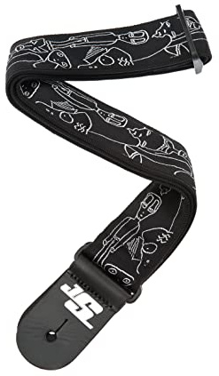 D'Addario Gitarrband, Joe Satriani – Design Silver Sketches – 50 mm bred tubulär nylon, justerbar från 35 till 59,5, gitarrtillbehör