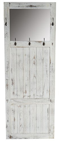 Mendler Garderobe Wandgarderobe mit Spiegel Wandhaken 180x65x7cm - weiß | Shabby-Look, Vintage