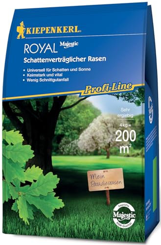 Kiepenkerl Profi-Line Royal Schattenverträglicher Rasen 660908, 4 kg - Schattenrasen mit hoher Schattentoleranz, schnellkeimend, dichter Rasenteppich, pflegeleicht, winterhart und mehrjährig