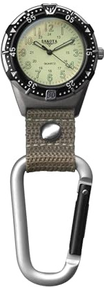 Dakota Backpacker, Clip Watch, Nylon Carabiner Strap, Outdoor Gifts for Men and Women, Use for Fishing, Hunting, Golf and More, Clip On Watch-Khaki