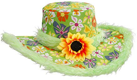 W WIDMANN MILANO Party Fashion - Hut Ibiza mit Sonnenblume | Bunter Hut mit Plüschrand für Hippie, Karneval, Mottoparty und Flower Power Kostüme