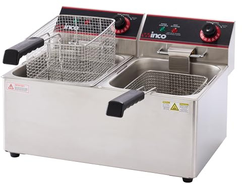 Winco Commercial-Grade Electric Countertop Deep Fryer, Dual Well,Silver