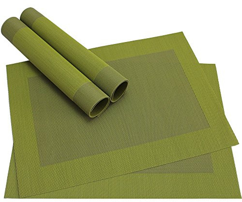 matches21 Edle Tischsets Platzsets BORDA Platzmatten 4er Set grün olivgrün oliv gewebt aus Kunststoff 46x33 cm Platzdeckchen Esstischunterlagen vom Tischwäsche Spezialist