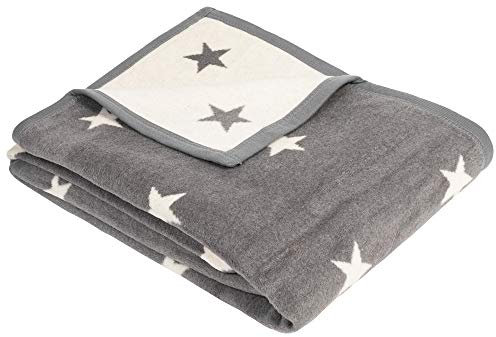 Ibena Atlanta Kuscheldecke 150x200 cm – Decke mit Sternenmuster, fröhliche Wohndecke aus hochwertiger Baumwollmischung, kuschelweich und angenehm warm