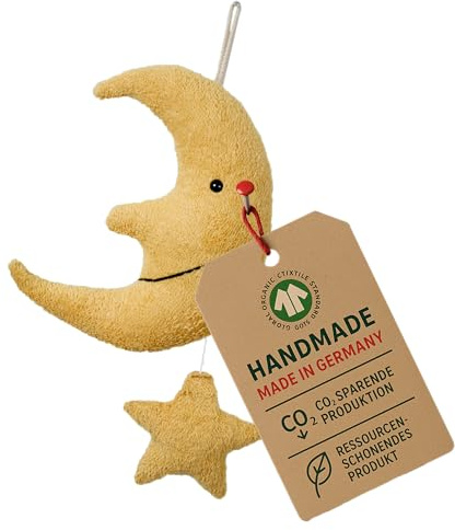 Efie, Bio - Spieluhr Mond mit Stern, Bio-Baumwolle (kbA), Made in Germany, GOTS-zertifiziert, nachhaltig, Melodie (Weißt du wie viele Sternlein stehen)