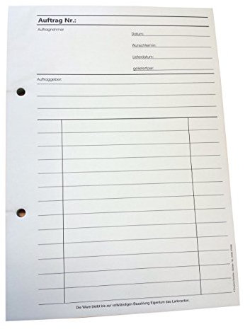 Druckerei Scharlau 4x Auftragsblock Block Auftrag DIN A5, 2-fach selbstdurchschreibend, 2x50 Blatt weiß/grün - gelocht (22431)