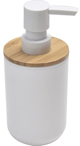 EVIDECO Bath Vanity - Dispenser per sapone e lozioni Padang White-10 FL OZ-Bamboo Top, 90% PS 10%, bianco, marrone, 2,13 L x 2,13 W x 6,8 H