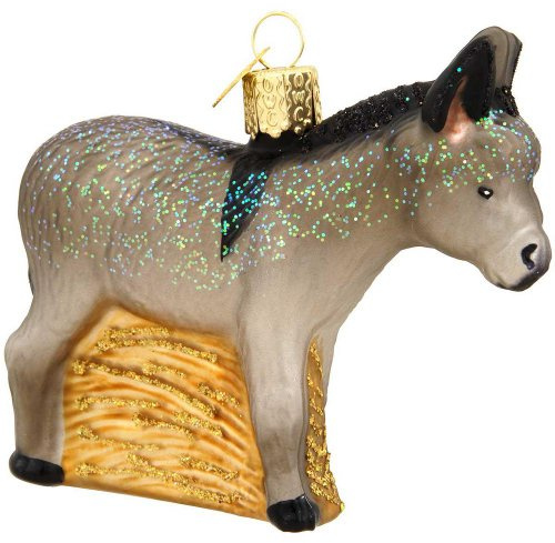 Old World Christmas Donkey Glass Blown Ornament for Christmas Tree, Handcrafted Holiday Decoration, Farm Animal Collection