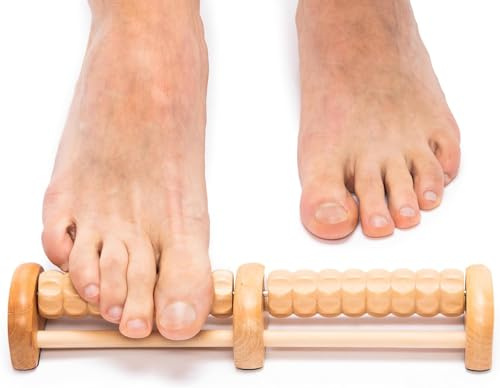 TheraFlow fotmassagerulle – plantar fasciit och stresslindring, reflexologi massage för diabetisk neuropati – lindrar smärta genom akupressur, avslappningsgåva för kvinnor – dubbel, trä