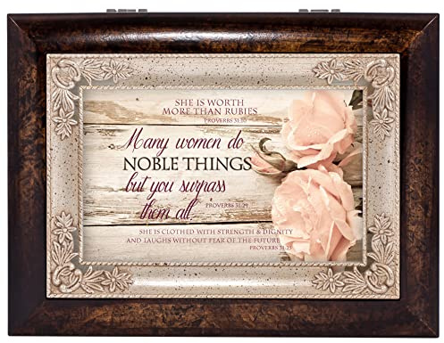 Cottage Garden Many Women Do Noble Things Burlwood Jewelry Music Box Plays Amazing Grace