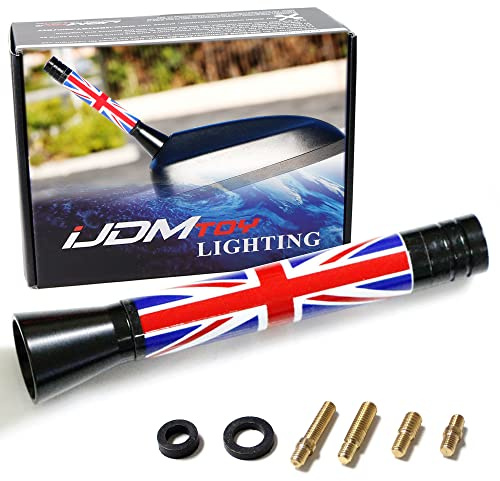 iJDMTOY 3 Red Union Jack UK Flag Design Short Antenna Matches Britain Theme For MINI Cooper (All Models)