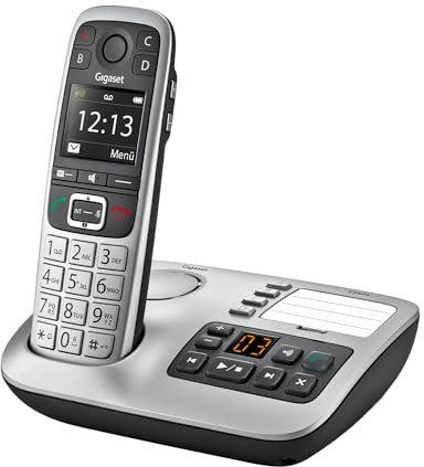 Gigaset E560A - Schnurloses Senioren DECT-Telefon - Mobilteil mit Anrufbeantworter - Farb-Display - Freisprechfunktion, Grosse Tasten, Telefon mit SOS Taste, Analog Telefon, platin [Deutsche Version]