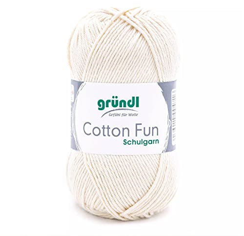 Gründl Cotton Fun Strickgarn/ Häkelgarn (weiches Garn aus 100% Baumwolle , OEKO-TEX zertifiziert, 50 g/115 m, Nadelstärke: 3-4, 1 Knäuel á 50 g), Creme