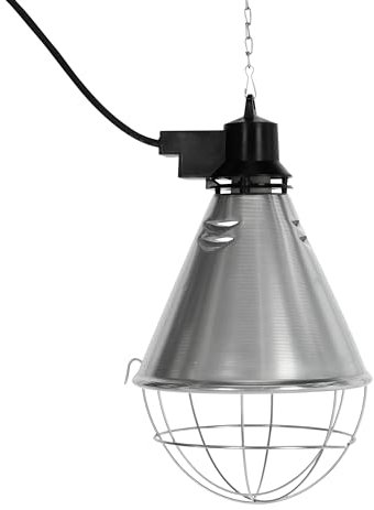 Kerbl Infrarot Wärmestrahler für Ferkel / Küken (ohne Lampe, Alu-Schirm ř 21 cm, Kabel 5,0 m, inkl. Befestigungskette Tragkraft 20 kg, mit Lüftungsschlitzen) 22318, Silber