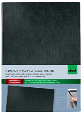 SIGEL Speisekartenmappe A5 Präsentationsmappe schwarz | SM115, Gummi-Bindung, mit edler Leinenstruktur, strapazierfähig und leicht abwischbar