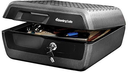 Sentry Safe CHW30220 Feuerfeste und wasserdichte Tresorbox mit Schlüsselschloss, Feuer- und Wassertruhe Safe für Wertsachen, Grau & Schwarz, 0,36 Kubikfuß, 7,6 x 16,5 x 14,8 Zoll