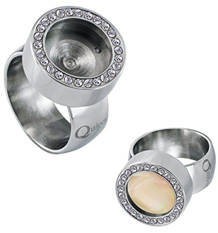 Quiges Anillo Mujer de Acero Inoxidable para Mini Monedas Plateado con Piedras de Zirconia Tamaño 22.5