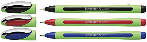 Schneider Xpress Fineliner (Tinte dokumentenecht, Strichstärke 0,8 mm, Made in Germany) 3er Etui schwarz/rot/blau