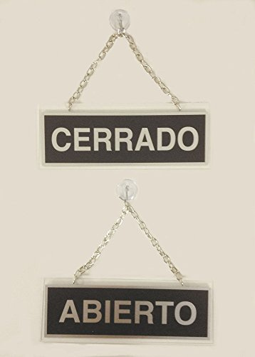 Liderpapel 111 - Letrero metálico serigrafiado abierto y cerrado con cadena y ventosa para colgar