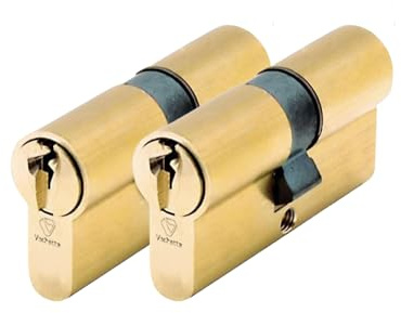 Vachette Cylindre de Serrure Mécanique V5 pour Porte, x2 - Double Entrée 30x30mm, s'Entrouvrant - Bureaux et Logements - Résistant Crochetage - 6 Clés - Installation Facile - Garantie 2 Ans - Laiton