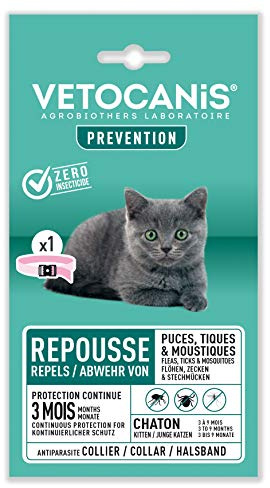 Vetocanis | Collar Antipulgas Gatos de - de 9 meses | Collar Antiparasitario Gatos | Eficaz 3 Meses | Protección yTratamiento Resistente al Agua | Formulado bajo Control Veterinario