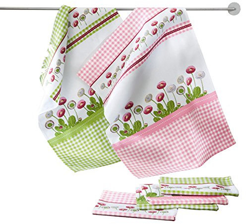 Erwin Müller Geschirrtuch Gänseblümchen Größe 50x70 cm, Küchentuch 6er-Pack Motiv Gänseblümchen - saugstark, strapazierfähig, mit Schlaufe zum Aufhängen