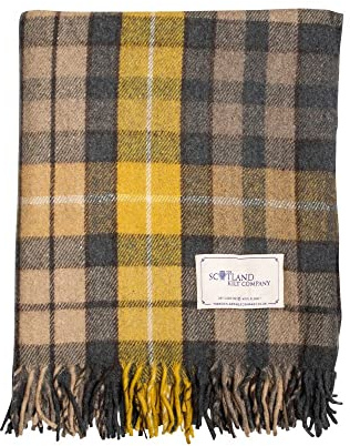 The Scotland Kilt Company Scottish Throw Large Wool Tartan Rug in Buchanan Natural - Warm Picnic Travel Blanket - 60 x 70”