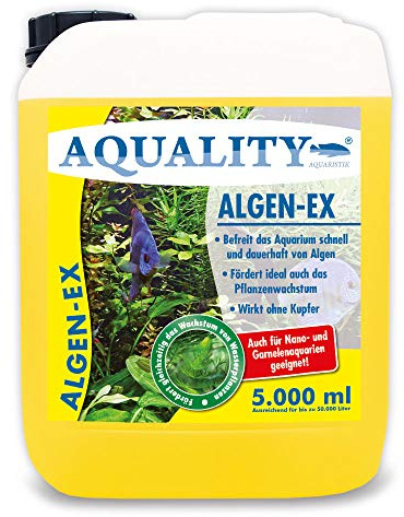 AQUALITY Aquarium Algen-EX (Erstklassiger Algenvernichter, Algenmittel, Algenentferner, Algenstopp - Befreit Fadenalgen, Bartalgen, Kieselalgen, Blau- + Schmieralgen), Inhalt:5 Liter