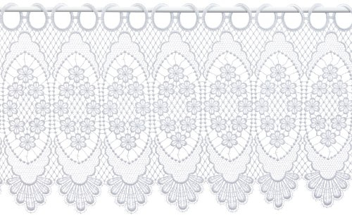 Plauener Spitze by Modespitze, Store Bistro Gardine Scheibengardine mit Stangendurchzug, hochwertige Stickerei, Höhe 30 cm, Breite 144 cm, Weiß