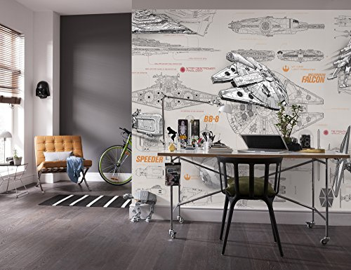 Komar Fototapet STAR WARS BLUEPRINTS | 368 x 254 cm | tapet, vägg, dekoration, väggmålning, väggdekoration, ritad, rymdskepp | 8–493, papper, flerfärgad, 8 delar, 9