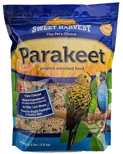 Sweet Harvest Parakeet Bird Food, 4 lbs Bag - Seed Mix for Parakeets Budgerigars Budgies
