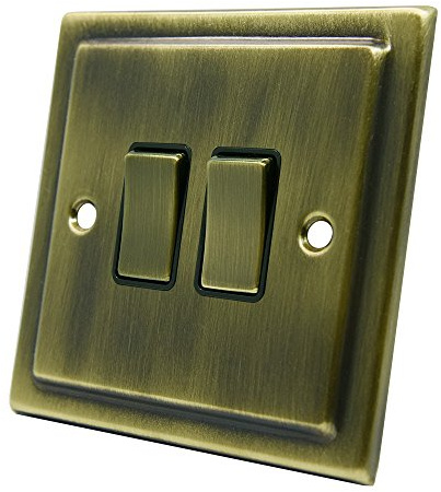 AET VAB2GSWIBB 10 A 2 Gang 2 Way Victorian Antique Brass Light Switch