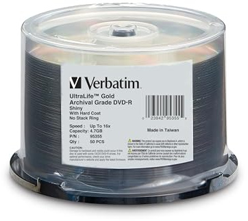 Verbatim DVD-R 4.7GB 16X UltraLife Gold Archival Grade - Branded Surface and Hard Coat - 50pk Spindle