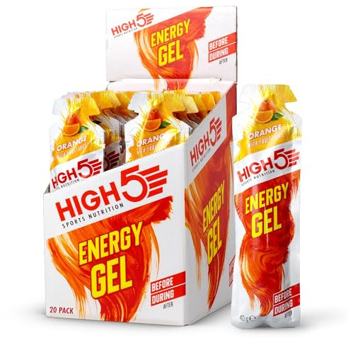 HIGH5 Running Gels Energy - Running Essentials for Quick Release Energy - Natural Fruit Juice & Caffeine-Free - Ideal as Running Equipment, Cycling Supplements, Marathon Training (Orange, 20 x 40g)