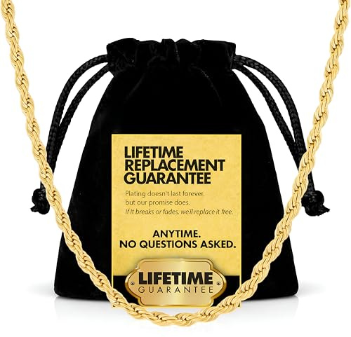 LIFETIME JEWELRY 3mm Gold Rope Chain for Men & Women 24k Real Gold Plated Diamond Cut Gold Chain Necklace Women & Necklace for Men 14 to 36 Inch (24 inches, Gold)