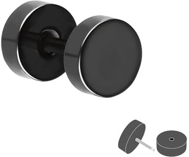 TREUHELD Fake Plug - Titan Ohrstecker zum Schrauben - Schwarz - Damen & Herren - 6mm