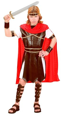 Widmann – Barndräkt Herkules, tunika med armatur, bälte, cape, armband, benskydd, huvudbonad, karneval, temafest