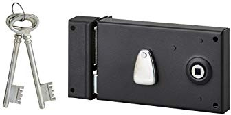 THIRARD Serrure Horizontale en Applique 4 Gorges, Gauche, Noir, 140 x 82 mm | Coffre acier cambré, axe 58 mm, carré 7 mm, 2 clés nickelées incluses, mécanisme 4 gorges à 2 tours, pose porte gauche