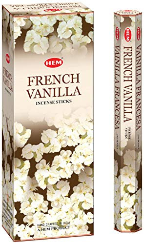 Hem Varillas de incienso de vainilla francesa (120 varillas, 6 cajas) – 9 pulgadas de largo, 20 g por caja – Crea un ambiente acogedor y relajante.