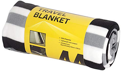 AA Travel Fleece Blanket AA3423 - 100% Lightweight Polyester 150cm x 120cm Black White Grey Stripes