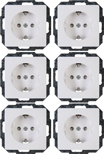 Kopp PARIS Schutzkontaktsteckdosen in Arktis-Weiß - 6 Stück - 1-fach Einbausteckdose mit erhöhtem Berührungsschutz - IP20 Unterputz-Steckdose mit Schutzkontakt - Steckdosen-Unterputz 16A / 250V~