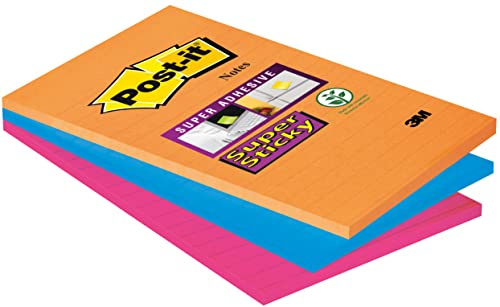 Post-it Super Sticky Große Notes, Liniert, 3 Blöcke, 270 Blatt,101 x 152 mm | Selbsthaftende Notizzettel mit Stärkerer Haftung für Meetings, Listen und Erinnerungen; Haften auf Vertikalen Oberflächen