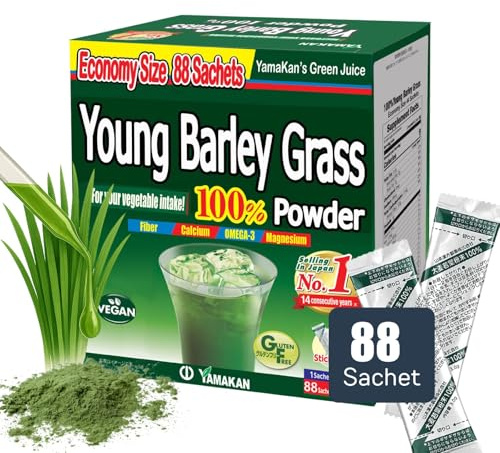 山本漢方製薬株式会社 YAMAKAN Young Barley Grass Powder, Greens Superfood Powder Rich in Nutrients, Minerals, Vitamins & Plant-Based Protein for Women & Men, Barley Grass from Japan, Non GMO 88 Count