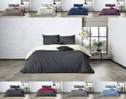 MISTRAL HOME Uni Einfarbig Wende Bettwäsche Edel Perkal 100% Ägyptische Baumwolle, Maße:135 cm x 200 cm, Farbe:Pristine-Raven Grey