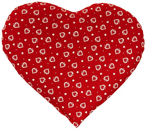 Coussin aux graines de groseilles en forme de coeur environ 30x25cm rouge avec des coeurs - Coussin Thermique - Coussin Chauffant - Bouillotte sèche