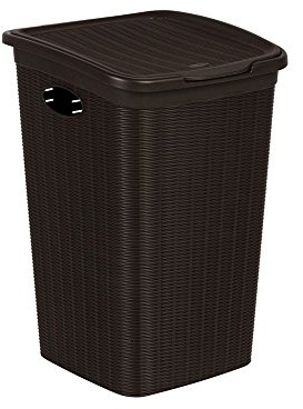 XL Wäschekorb im Rattan Design mit Klappdeckel und 50 Liter Volumen, B 37 x T 38 x H 54,5 cm, Farbe Braun