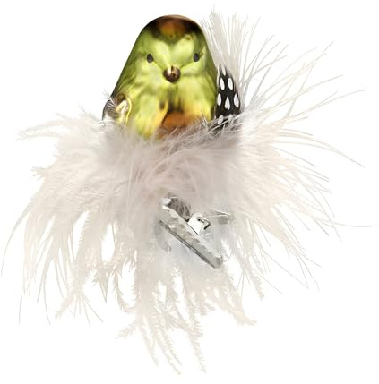 Christbaumschmuck Glas 5.5cm Waldspatz auf Clip mundgeblasen handbemalt Vogel Weihnachtskugeln bunt