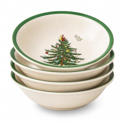 Portmeirion Spode Weihnachtsbaum, 5,5 Zoll Müslischalen Set, Steingut Schalen für Frühstück, Haferflocken, Müsli, Suppe - 4 Stück